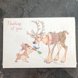 Vintage Reindeer and Bunny Holiday Post Card